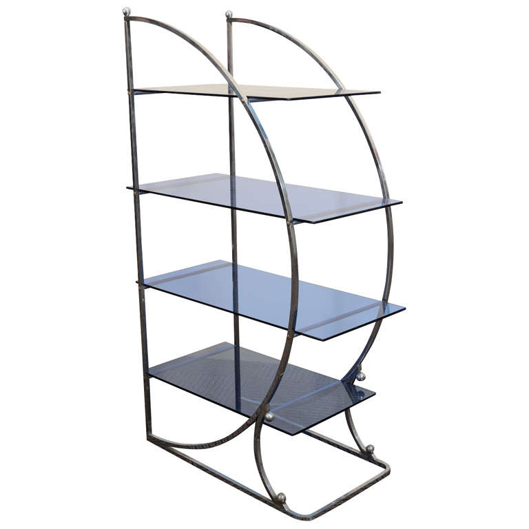 Modernist Art Deco Chrome Blue Glass Four-Tier Ètagerè For Sale