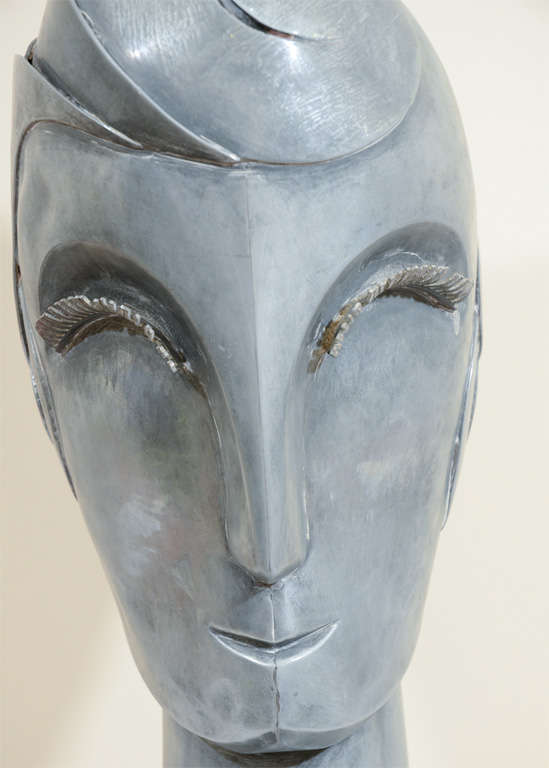 American Art Deco Metal Sculpture of a Female Face Attributed to Walter Kantack