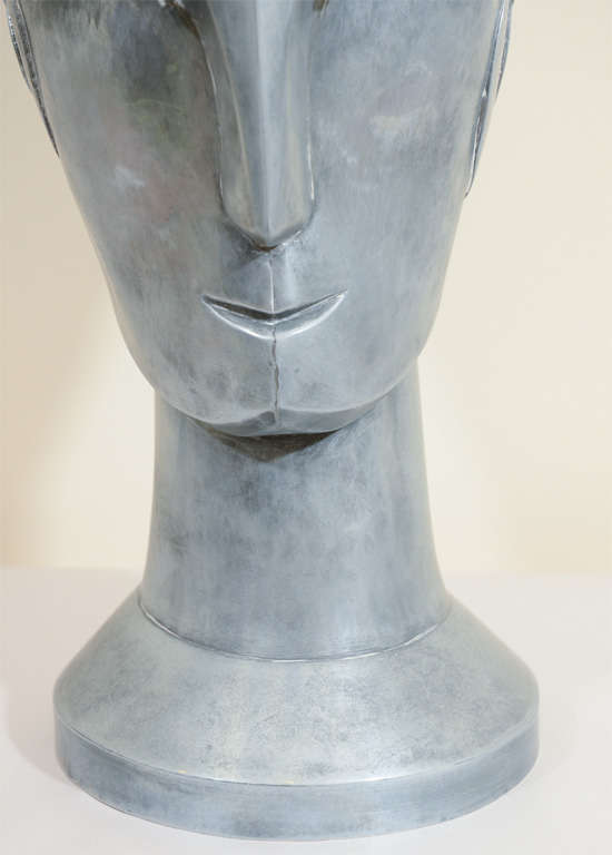 20th Century Art Deco Metal Sculpture of a Female Face Attributed to Walter Kantack