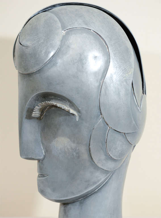 Art Deco Metal Sculpture of a Female Face Attributed to Walter Kantack 2