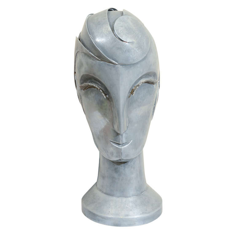 Art Deco Metal Sculpture of a Female Face Attributed to Walter Kantack