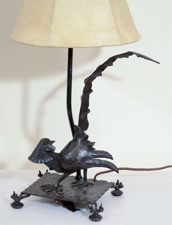 French Exceptional Edgar Brandt Pair of Art Deco Pheasant Form Table Lamps For Sale