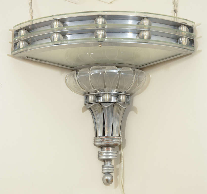 Pair of Art Deco Corner Sconces with Glass Detailing