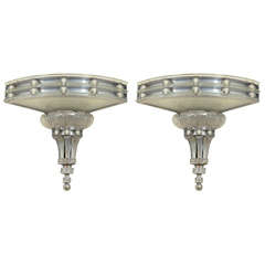 Pair of Art Deco Corner Sconces with Glass Detailing
