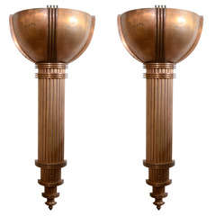 Pair of Bronze Art Deco Uplight Sconces