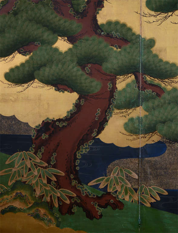 Japanese Edo Period Two-Panel Screen of Tree and Landscape 1