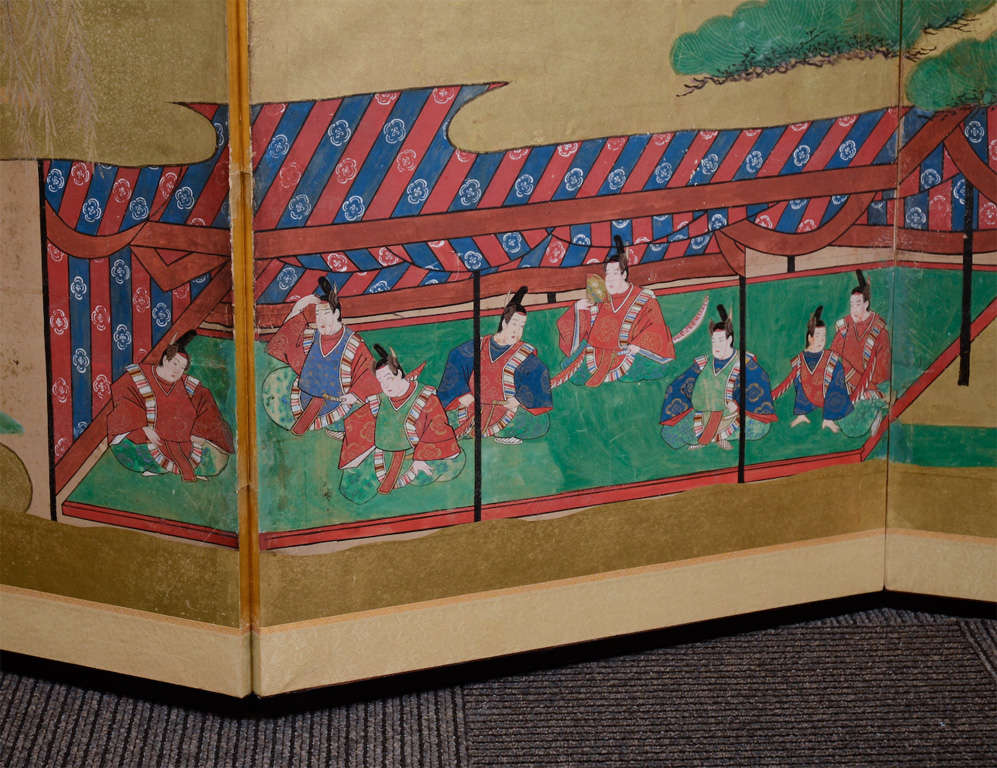 Japanese 4 Panel Folding Screen with Eight Samurai In Good Condition For Sale In New York, NY