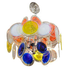Mid Century Multi-Color Glass Disc Chandelier by Vistosi