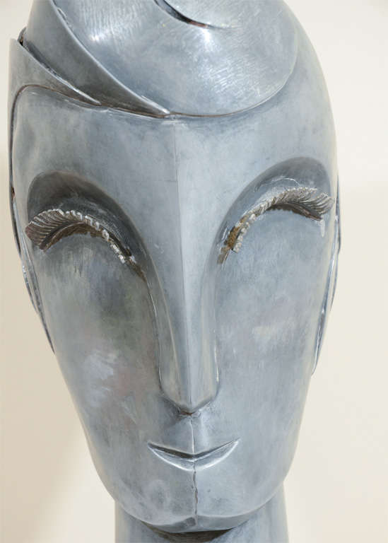 Art Deco Metal Sculpture of a Female Face Attributed to Walter Kantack