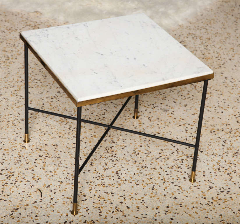 Mid-Century Italian Iron and Brass Side Table with Marble Top 5