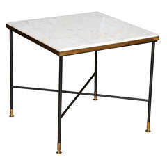 Vintage Mid-Century Italian Iron and Brass Side Table with Marble Top