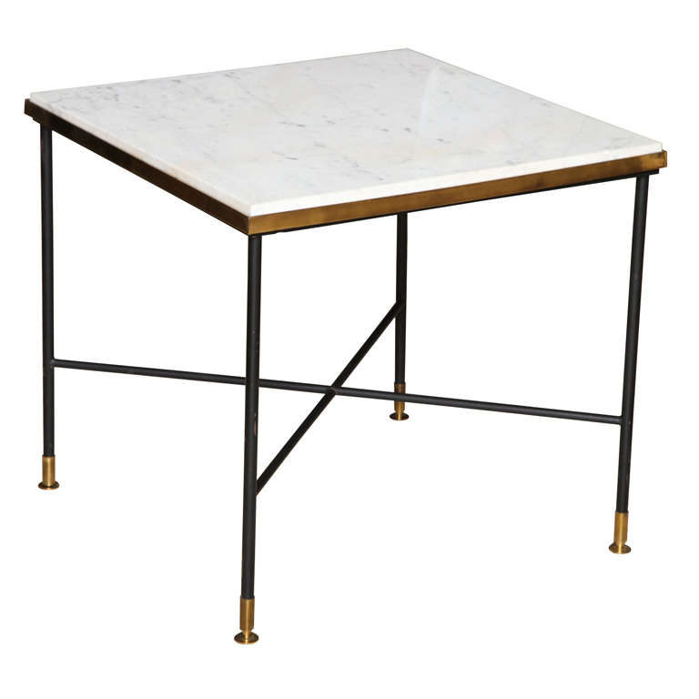 Mid-Century Italian Iron and Brass Side Table with Marble Top