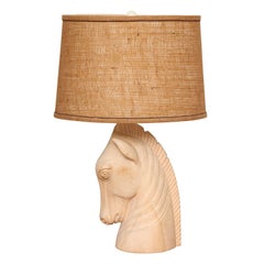Hand Carved Wood Horse Head Lamp