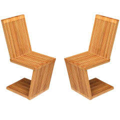 Vintage Four Slatted Eucalyptus-wood Chairs