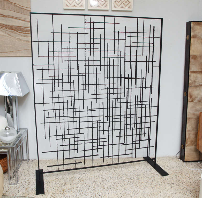 60's Handwrought Blackened Iron Room Divider at 1stdibs
