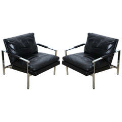 Pair Of Milo Baughman Leather Chairs For Thayer Coggin