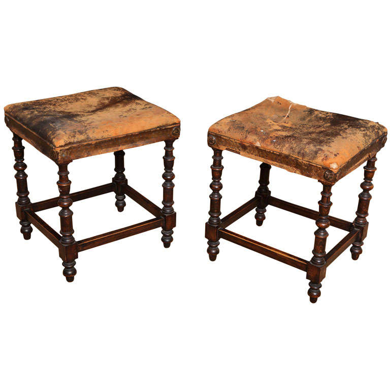 Pair of Italian Leather Stools at 1stdibs