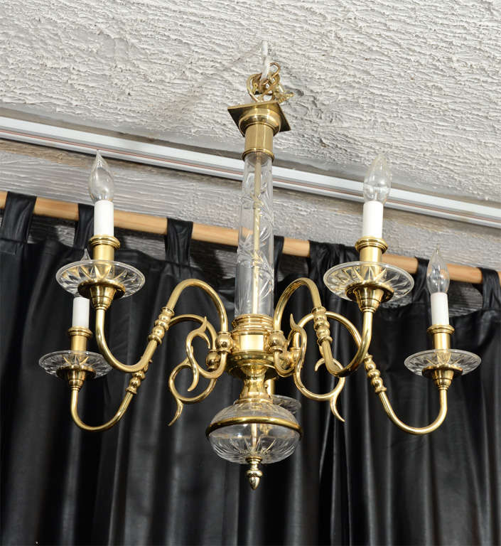 French Brass and Glass Chandelier