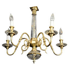 French Brass and Glass Chandelier