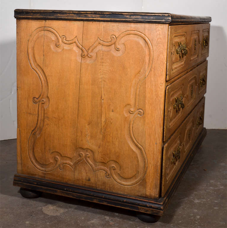 Bronze 18th Century Austrian Oak Commode With Black Paint Found In Versailles, France 