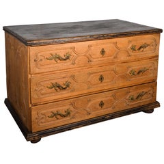18th Century Austrian Oak Commode With Black Paint Found In Versailles, France 