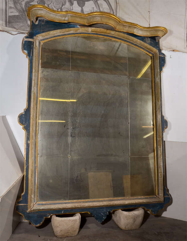 Spanish wood polychromed mirror frame; the mirror is new with an aged touch ; it has a canape that can be removed