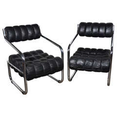 Pair of Italian leather and Chrome armchairs