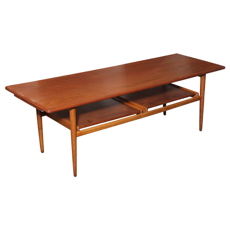 1950's Teak and Oak Coffee Table with Pull Out Trays
