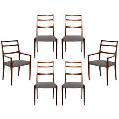 Set of 6 Danish Modern Rosewood Ladderback Dining Chairs