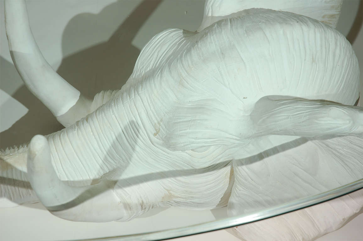 Glass White Plaster Elephant Coffee Table