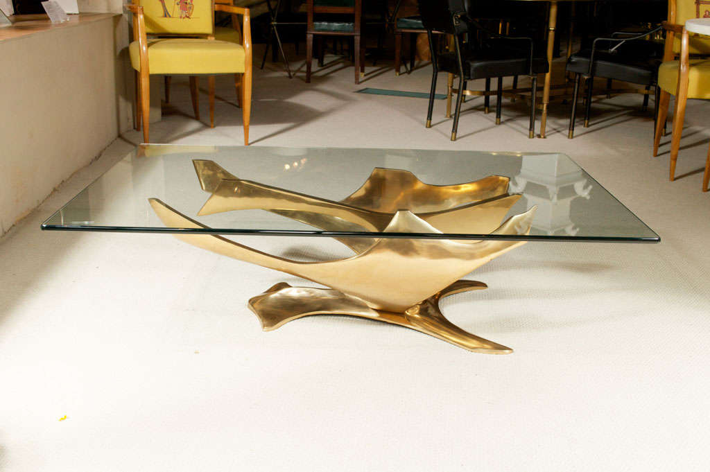 An exceptional patinated bronze sculpture-base/cocktail table - Signed F. Brouard and numbered 24/50
France, circa 1960.