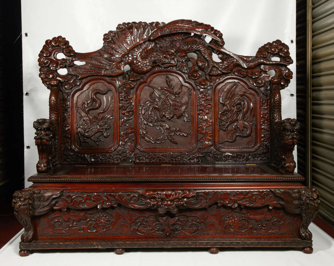 19 century chest Oriental finely carved exotic wood.