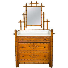 19th c. English Faux Bamboo Washboard with Marble Top