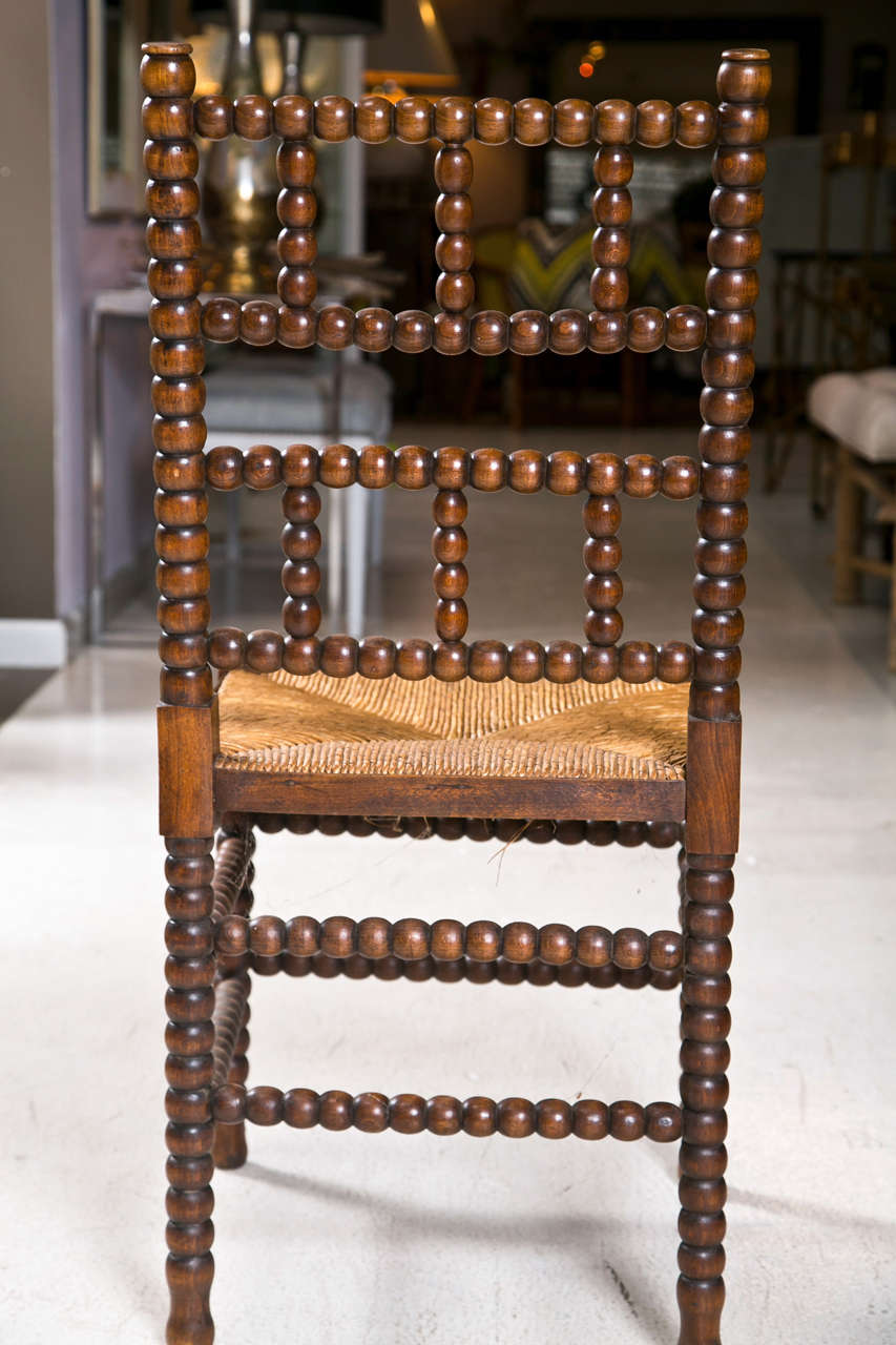 Set of Eight 19th Century English Bobbin Chairs with Rush Seat 4