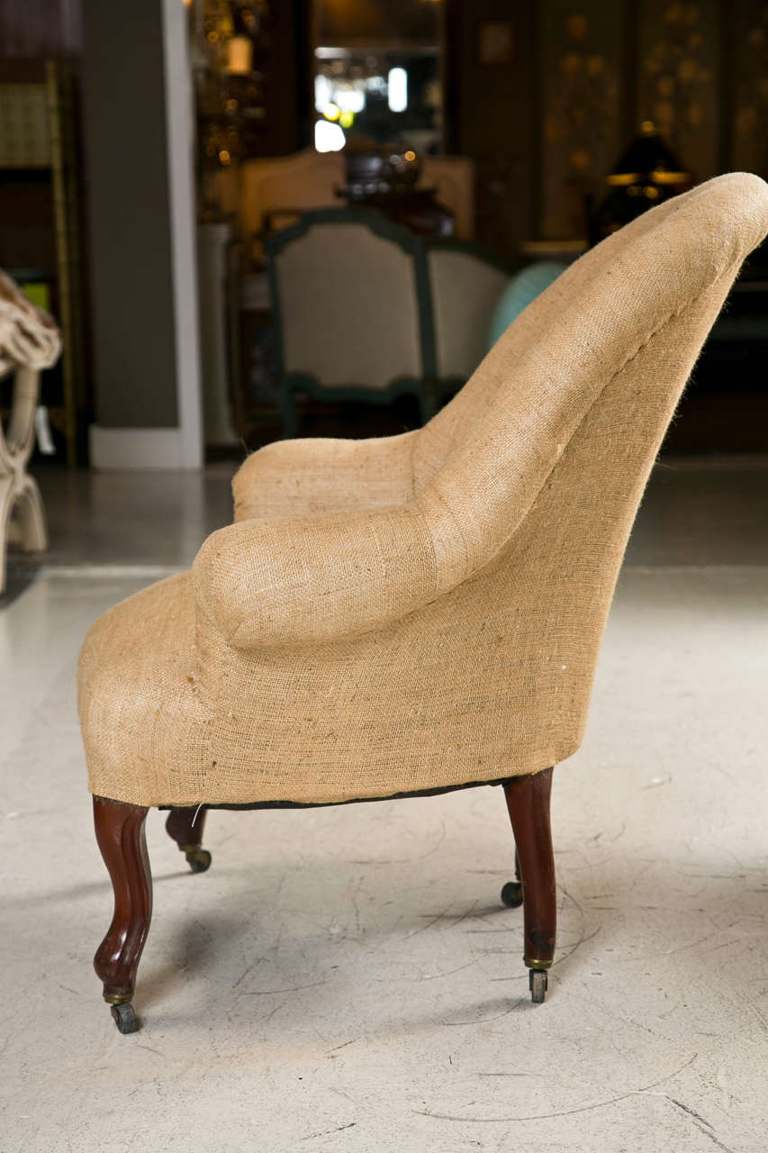 19th Century 19th C English Slipper Chairs Covered in Burlap