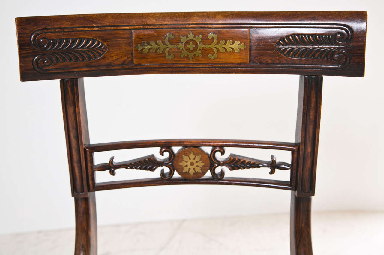 Set of 4 English Regency Rosewood Chairs with Brass Inlay 3