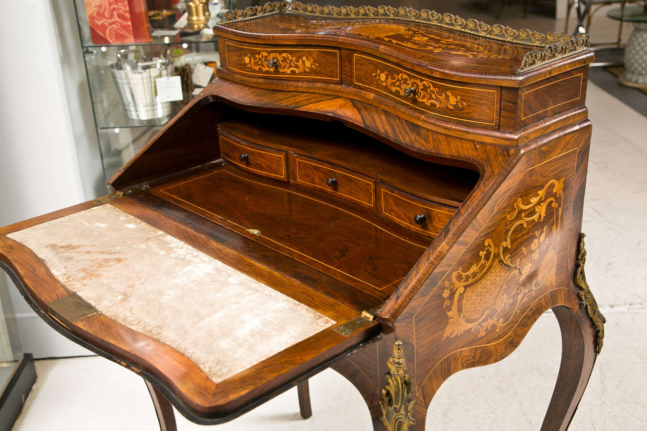 19th C French Ladies Marquetry Writing Desk with Ormalou 1