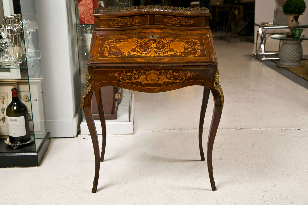 19th C French Ladies Marquetry Writing Desk with Ormalou 7