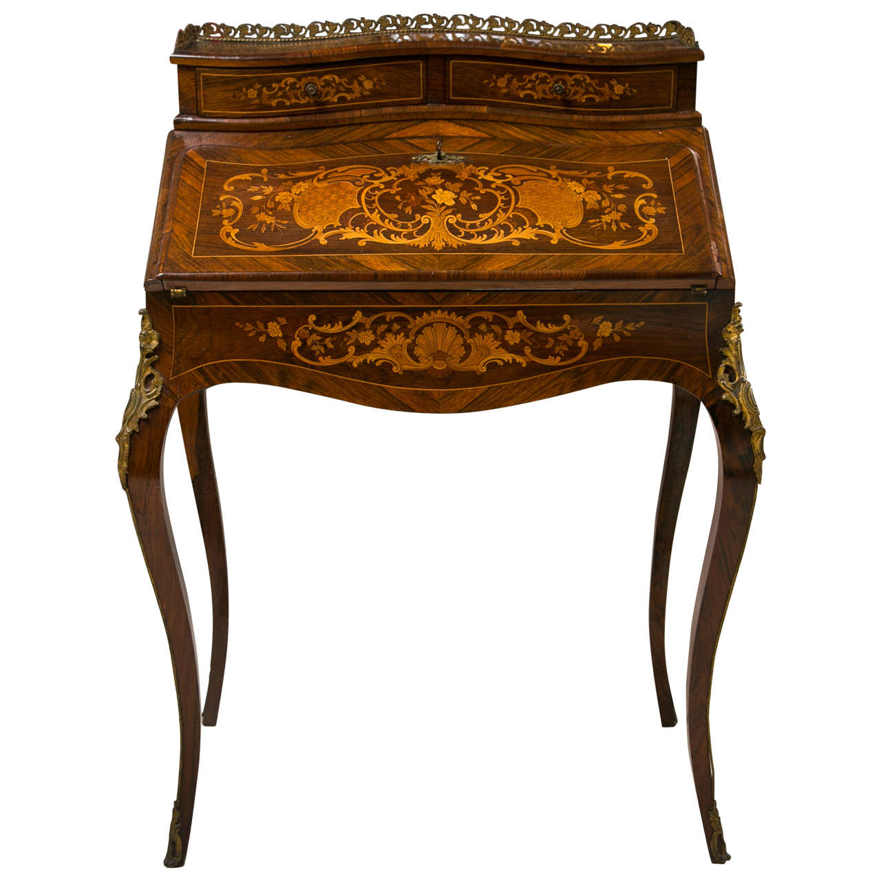 19th C French Ladies Marquetry Writing Desk with Ormalou