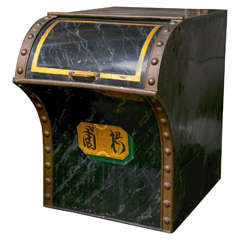 Antique 19th C English Tin & Brass Coal Scuttle w Faux Marbleized Finish