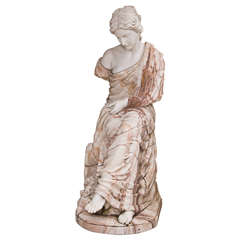 19th c Italian Marble Seated Woman on Stone Plinth