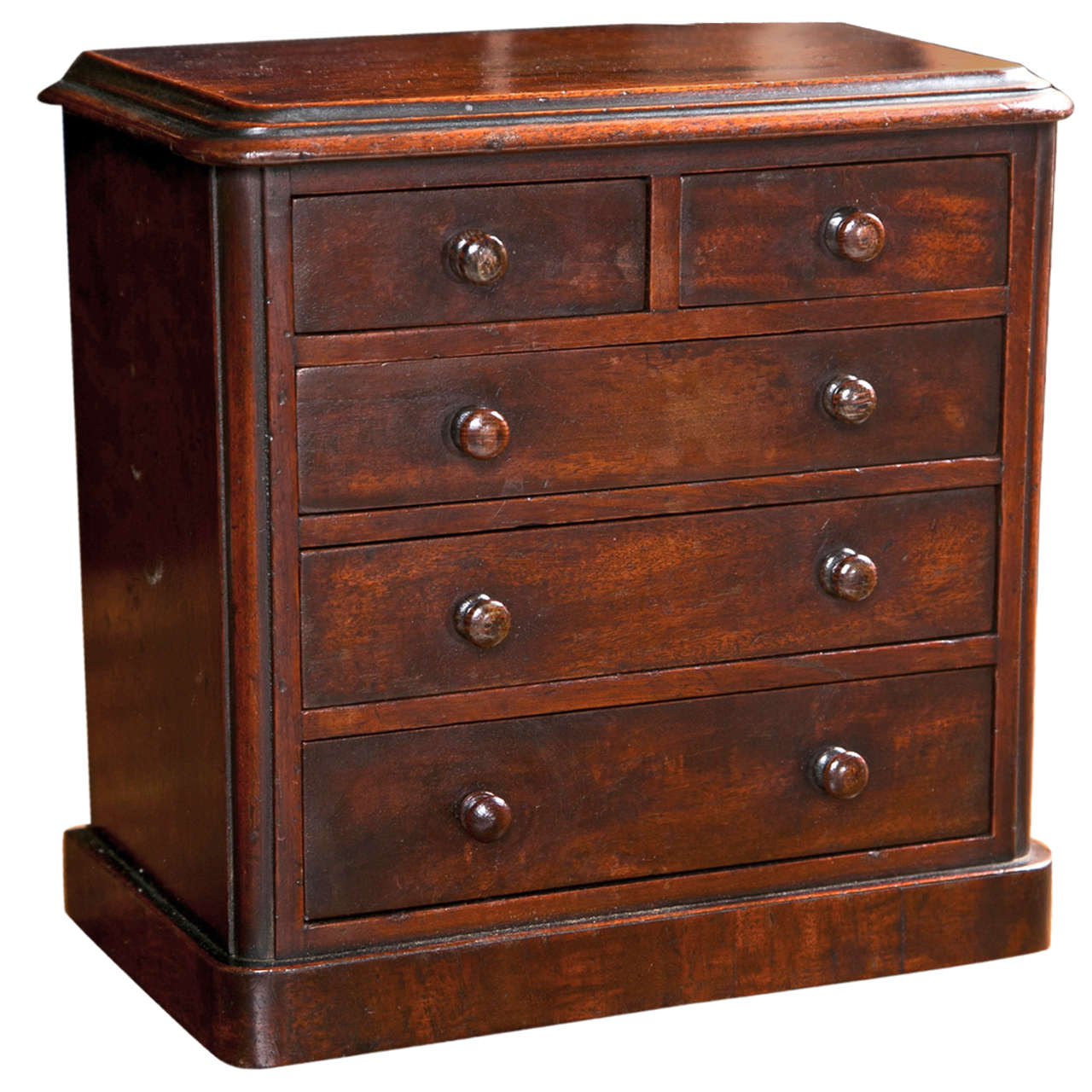 19th c English Miniature Mahogany Chest of Drawers