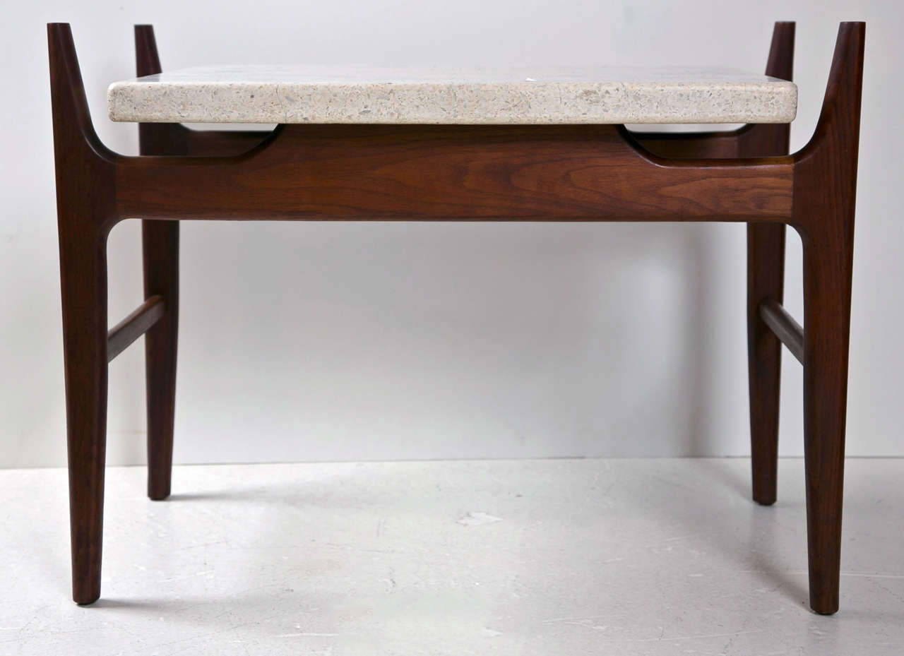 Harvey Probber Side Table with Terrazzo & Travertine Top on Walnut Base