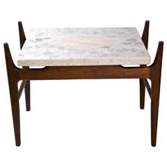 Harvey Probber Side Table with Terrazzo 
Travertine Top on Walnut Base