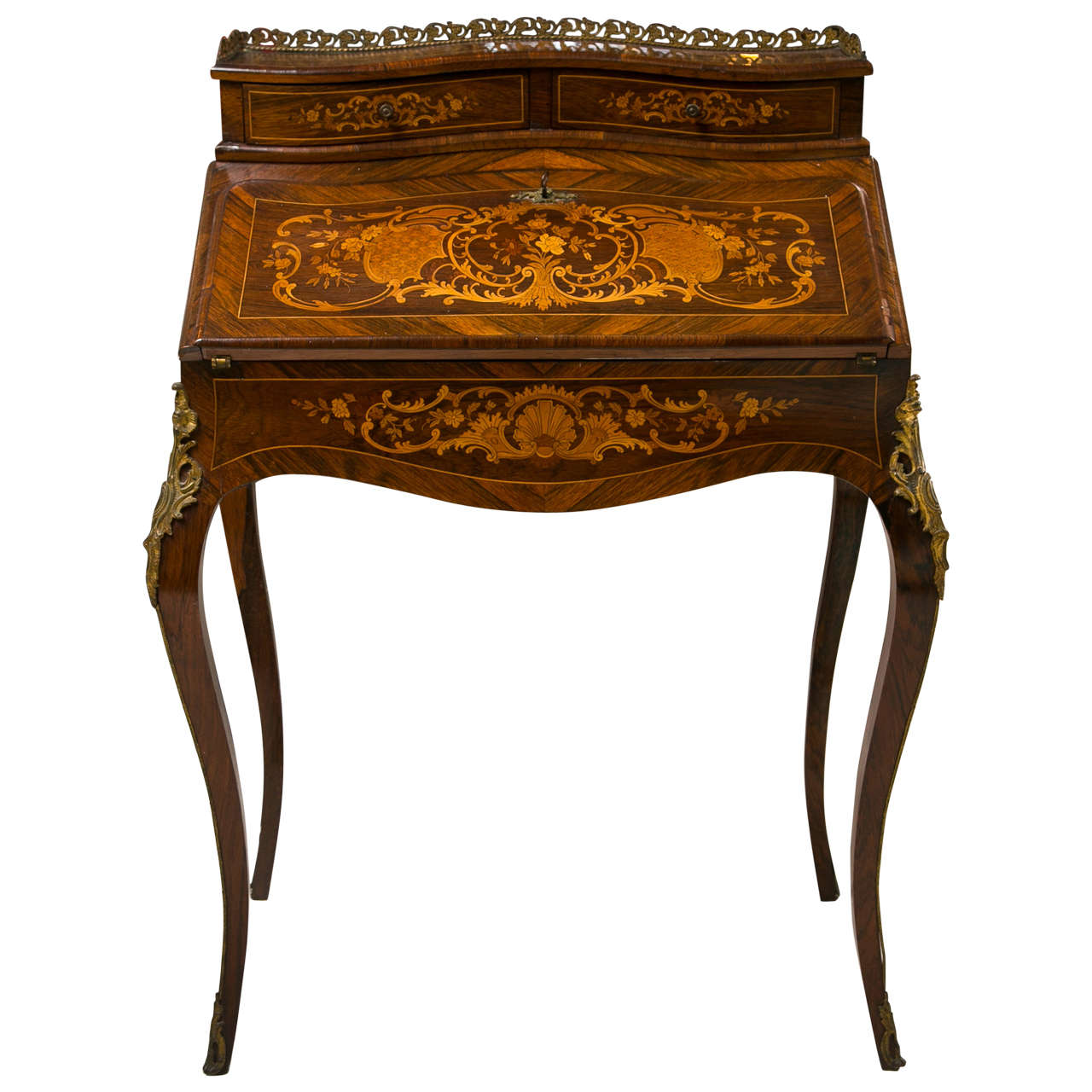 19th C French Ladies Marquetry Writing Desk with Ormalou at 1stDibs