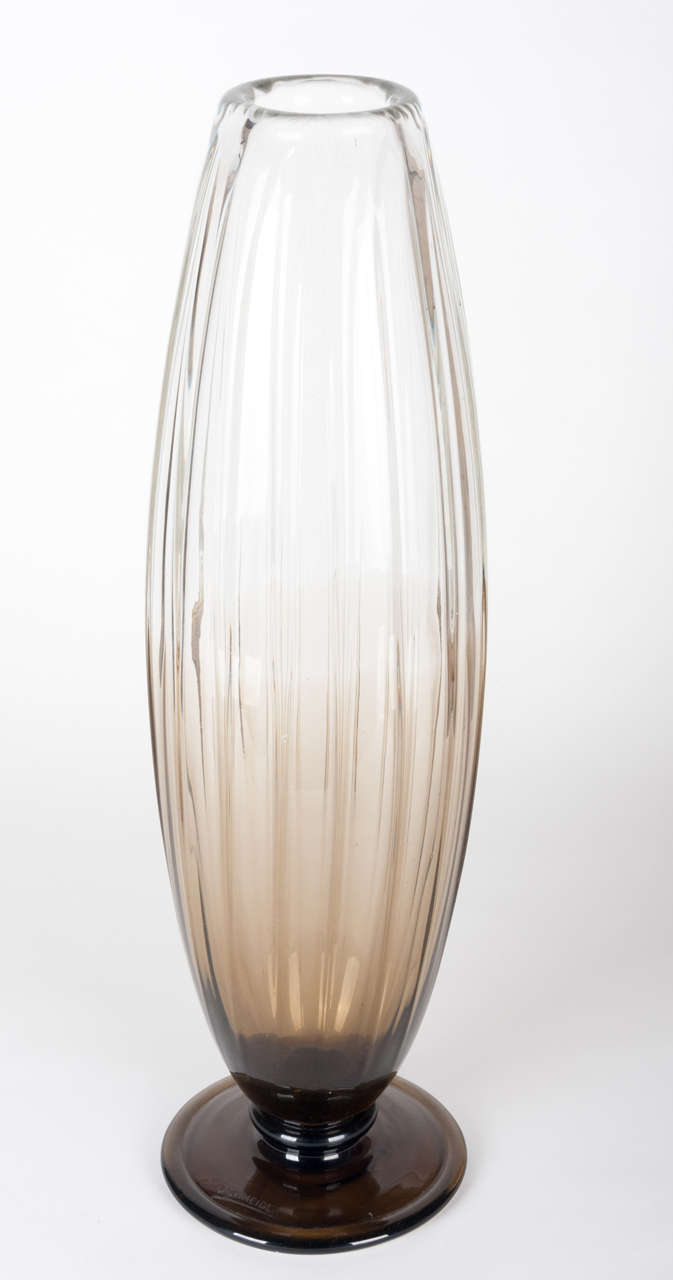 Very Tall Art Deco Smoked Glass Vase by Schneider et Cie, Paris