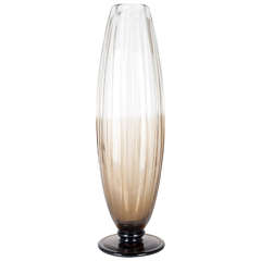 Very Tall Art Deco Smoked Glass Vase by Schneider et Cie, Paris