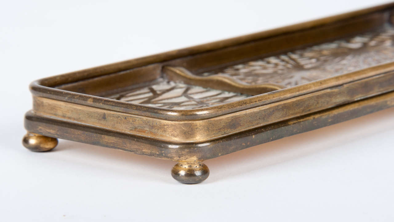 Gilded Bronze and Favrille Glass Desk Tray by Tiffany Studios In Good Condition For Sale In Stratford Upon Avon, GB