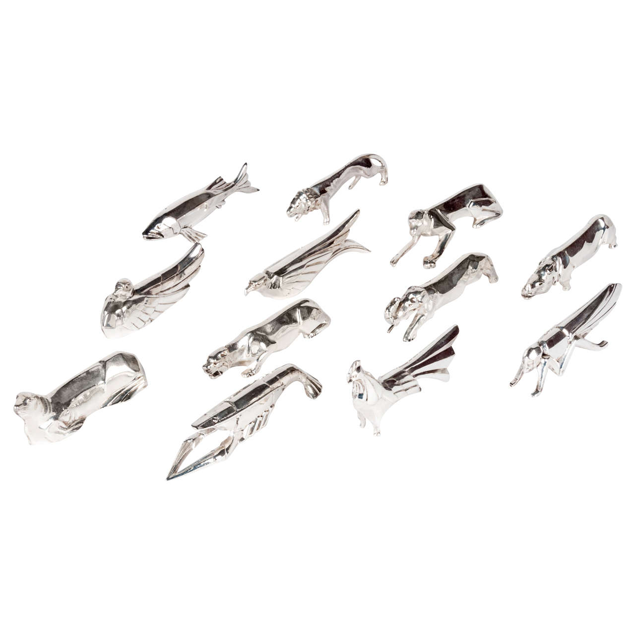 Boxed Set of 12 Art Deco Silver Plated Animal Knife Rests ca. 1930 For Sale
