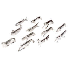 Boxed Set of 12 Art Deco Silver Plated Animal Knife Rests ca. 1930